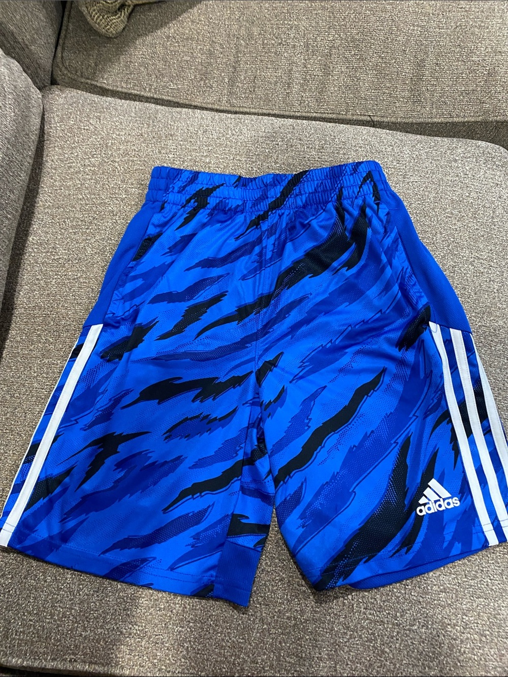 adidas Blue Athletic Shorts with Black Graphic Print